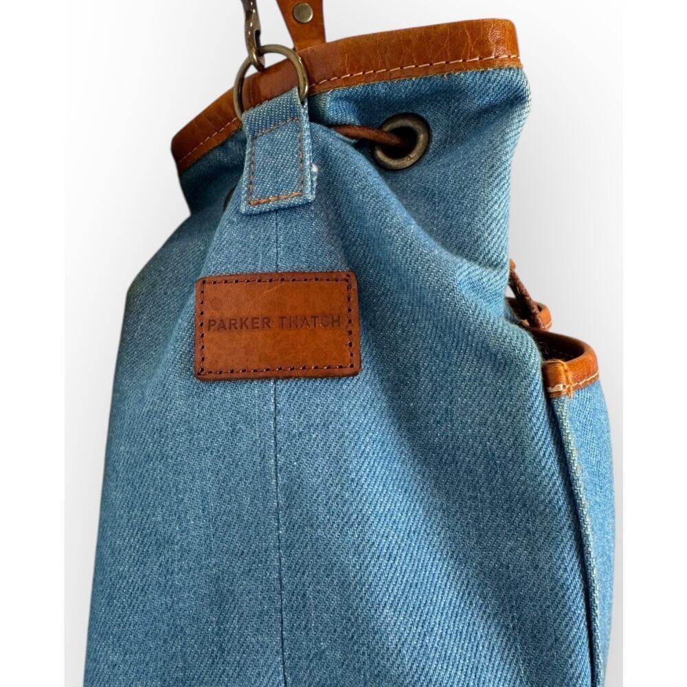 Parker Thatch Morgan Denim Leather Bucket Bag Rare Edition Drawstring EUC - Picture 4 of 16